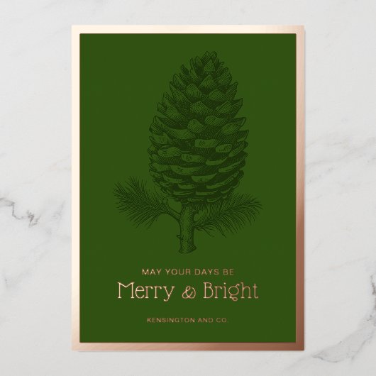 Feestelijke Pinecone Vrolijk & Helder Kerstmis Folie Feestdagenkaart (Voorkant)