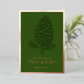 Feestelijke Pinecone Vrolijk & Helder Kerstmis Folie Feestdagenkaart (Staand Voorkant)