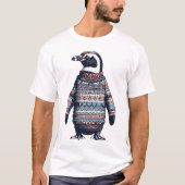 Feestelijke pinguïn in een kleurrijke trui t-shirt (Voorkant)