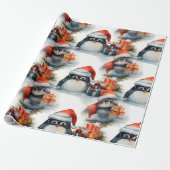 Feestelijke pinguïn kerstinpakpapier cadeaupapier (Uitgerold)