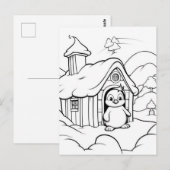 Feestelijke pinguïn kinder kleur briefkaart (Voorkant / Achterkant)
