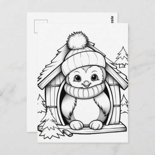 Feestelijke pinguïn kinder kleur briefkaart (Voorkant / Achterkant)