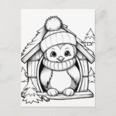 Feestelijke pinguïn kinder kleur briefkaart (Voorkant)