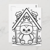 Feestelijke pinguïn kinder kleur briefkaart (Voorkant / Achterkant)