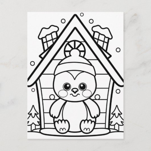 Feestelijke pinguïn kinder kleur briefkaart (Voorkant)