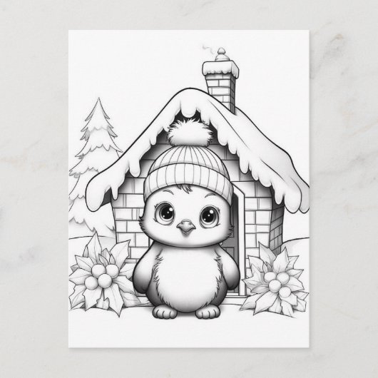 Feestelijke pinguïn kinder kleurstof Briefkaart (Voorkant)