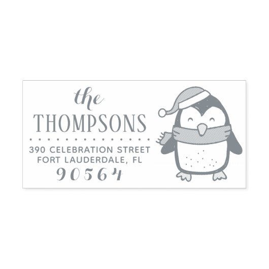 Feestelijke Pinguïn Modern Kerstmis Retouradres Zelfinktende Stempel (Design)