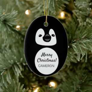 Feestelijke Pinguïn Pal: Gepersonaliseerde Ovale K Keramisch Ornament