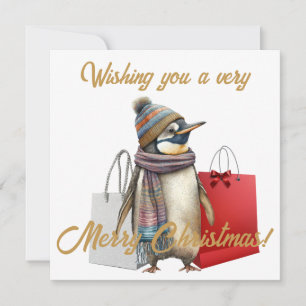 Feestelijke Pinguïn Shopper Kerstfeest Feestdagenkaart
