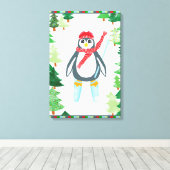 Feestelijke pinguïn skiën kerstboom ontwerp canvas afdruk (Insitu (Houten vloer))