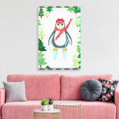 Feestelijke pinguïn skiën kerstboom ontwerp canvas afdruk (Insitu (Woonkamer))