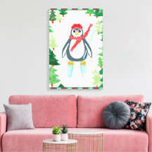 Feestelijke pinguïn skiën kerstboom ontwerp