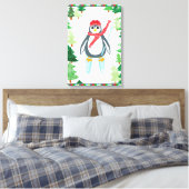 Feestelijke pinguïn skiën kerstboom ontwerp canvas afdruk (Insitu (Slaapkamer))