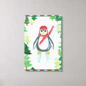 Feestelijke pinguïn skiën kerstboom ontwerp canvas afdruk (Voorkant)