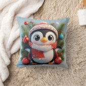 Feestelijke pinguïn versierd met kerstornamenten kussen (Deken)