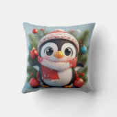 Feestelijke pinguïn versierd met kerstornamenten kussen (Achterkant)
