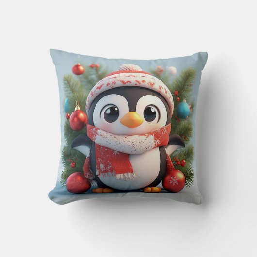 Feestelijke pinguïn versierd met kerstornamenten kussen (Voorkant)
