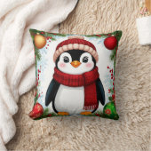 Feestelijke pinguïn versierd met kerstornamenten kussen (Deken)