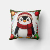 Feestelijke pinguïn versierd met kerstornamenten kussen (Achterkant)