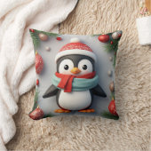 Feestelijke pinguïn versierd met kerstornamenten kussen (Deken)