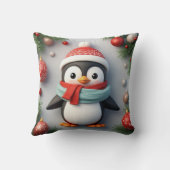 Feestelijke pinguïn versierd met kerstornamenten kussen (Achterkant)