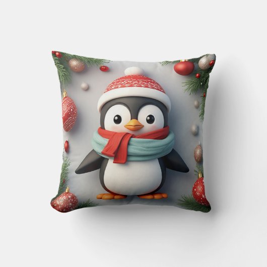 Feestelijke pinguïn versierd met kerstornamenten kussen (Voorkant)