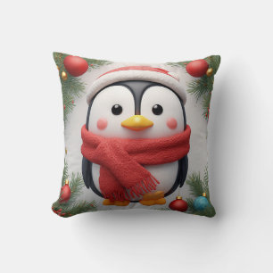 Feestelijke pinguïn versierd met kerstornamenten kussen
