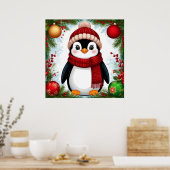 Feestelijke pinguïn versierd met kerstornamenten poster (Keuken)