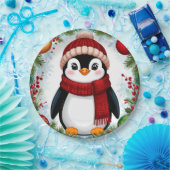 Feestelijke pinguïn versierd met vakantie Ornament Papieren Bordje (Feest)
