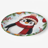 Feestelijke pinguïn versierd met vakantie Ornament Papieren Bordje (Gekanteld)