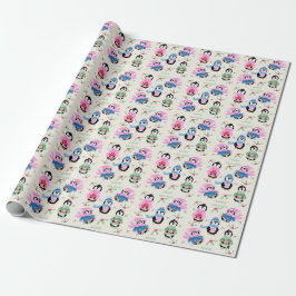 Feestelijke Pinguïns Patroon Kerst Inpakpapier