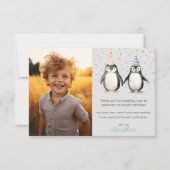 Feestelijke Pinguïns, waggel naar kinderverjaardag Bedankkaart (Voorkant)