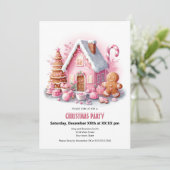 Feestelijke Pink Gingerbread House Christmas Party Feestdagenkaart (Staand voorkant)