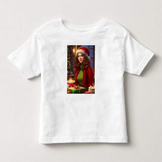 Feestelijke Pinup Beauty - Kunstdruk met kerstthem Kinder Shirts (Voorkant)