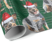 Feestelijke Plaid Blue Heeler Santa Dog Kerstmis Cadeaupapier (Rol Hoek)