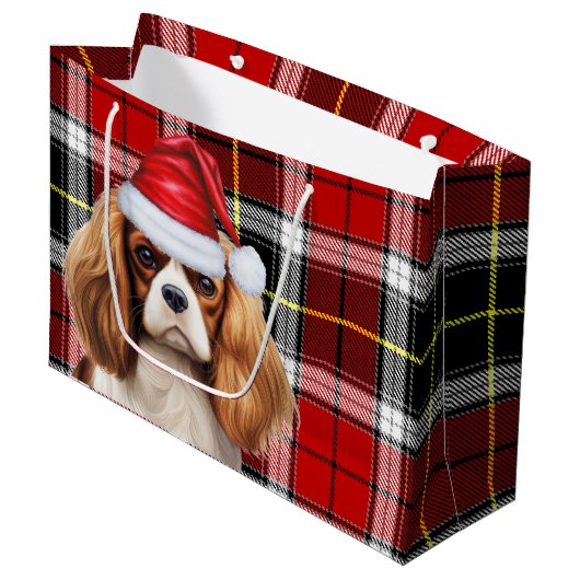 Feestelijke Plaid Cavalier Spaniel Hondenliefhebbe Groot Cadeauzakje (Voorkant Gekanteld)