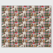 Feestelijke Plaid Cavalier Spaniel Santa Dog Kerst Cadeaupapier (Vlak)