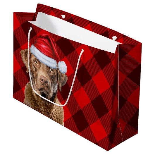Feestelijke Plaid Chesapeake Bay Hondenliefhebber  Groot Cadeauzakje (Voorkant Gekanteld)