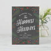 Feestelijke Plaid en groen en Berries Custom Feestdagenkaart (Staand voorkant)