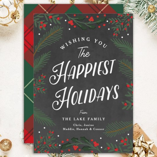 Feestelijke Plaid en groen en Berries Custom Feestdagenkaart