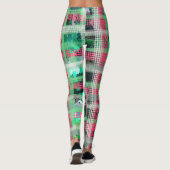 Feestelijke plaid groen rood wit grijs crème glitt leggings (Achterkant)