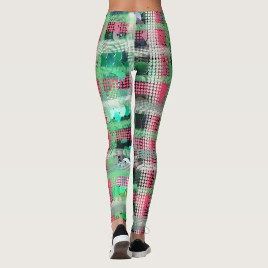 Feestelijke plaid groen rood wit grijs crème glitt leggings (Achterkant)