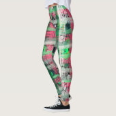 Feestelijke plaid groen rood wit grijs crème glitt leggings (Links)