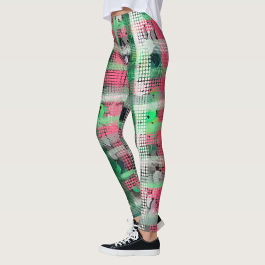 Feestelijke plaid groen rood wit grijs crème glitt leggings (Links)