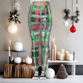 Feestelijke plaid groen rood wit grijs crème glitt leggings