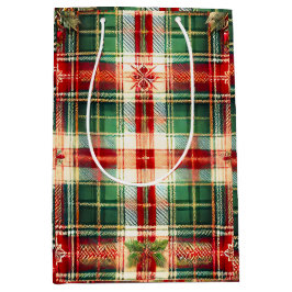 Feestelijke Plaid Kerstcadeau Tas met Sneeuwvlokke Medium Cadeauzakje