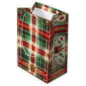 Feestelijke Plaid Kerstcadeau Tas met Sneeuwvlokke Medium Cadeauzakje (Achterkant Gekanteld)