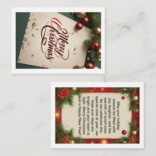 Feestelijke platte briefkaarten voor een vrolijk k (Voorkant / Achterkant)