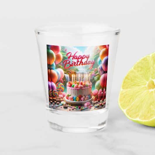 Feestelijke plezier Gelukkige Verjaardag Shot Glas (Voorkant)