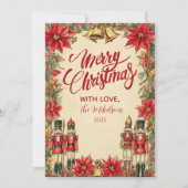 Feestelijke Poinsettia Bells Holiday Feestdagenkaart (Voorkant)